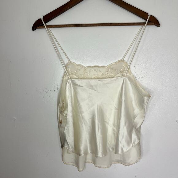 Vintage Indulgence Cream Silky Spaghetti Strap Tank Top Lingerie Lace Size S XS - Picture 2 of 8